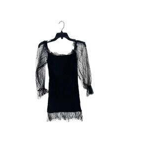 Princess Polly Ruben Mesh Dress Womens 6 Black Ruched Long Sleeve‎ Mini Bodycon